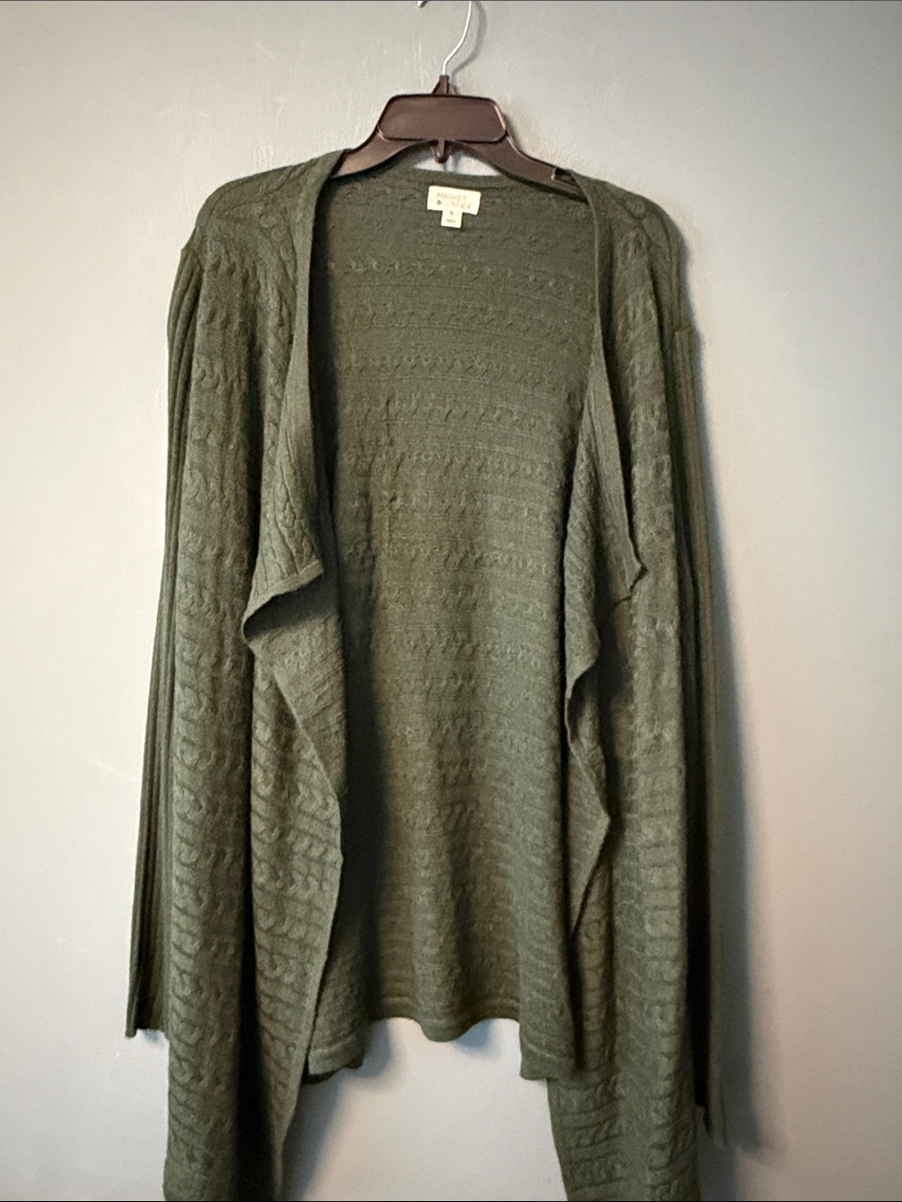 Market & Spruce Olive Green Open-Front Cable Cardigan